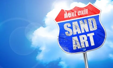 Sand art, 3D rendering, blue street sign Stock Illustration