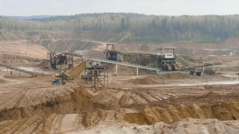 Sand ballast quarry on the cloudy summer day Stock Footage 127318077