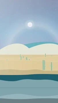 Sand band desert backdrop featuring cactus tree silhouettes and sand field under Stock Illustration