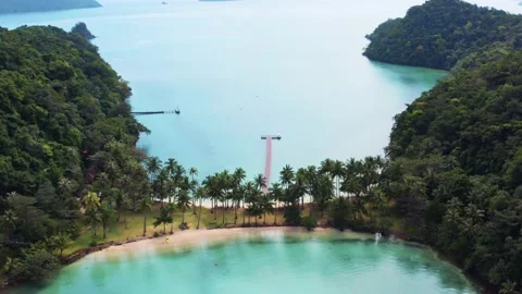 Sand bar with beach and palm trees. Thailand Koh Ngam beach in Koh Chang Stock Footage 232910366
