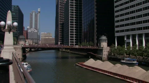 Sand Barge on The Chicago River Stock Footage 264832