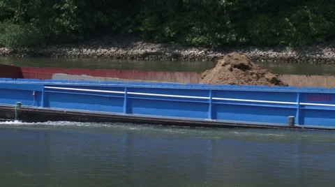 Sand barge sailing upstream on the river - close up Stock Footage 51962617