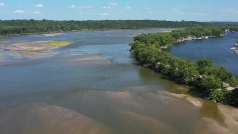 Sand Bars on the Platte River, Drone Aerial View, South Bend, Nebraska, USA Stock Footage 159252950