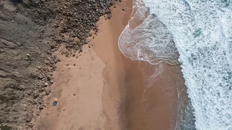 Sand beach aerial, top view of a beautiful sandy beach Stock Footage 105914701