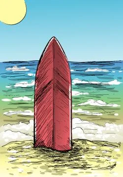 Sand beach and surfboard Stock Illustration