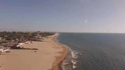 Sand beach and top view of sea waves, sunny weather Stock Footage 126198656
