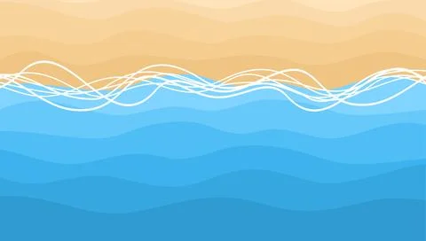 Sand beach background with blue sea waves. Vector top view illustration Stock Illustration