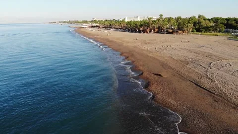 Sand beach braid between sea and river, resort hotel in Belek Stockbeeldmateriaal 172357523