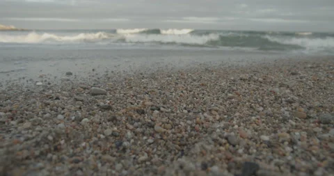 Sand on the Beach with Breaking Ocean Waves Stock Footage