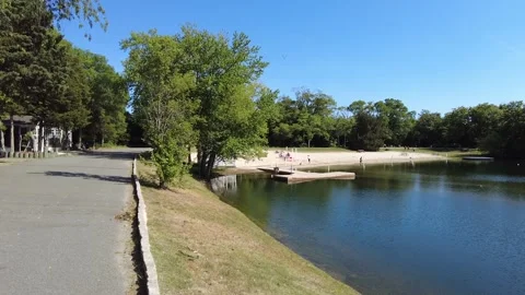 Sand beach by a pond Stock Footage 155168194