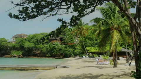 Sand beach of Prickley Bay, Grenada Stockbeeldmateriaal 30631754