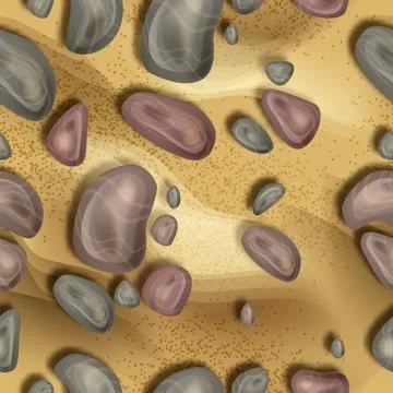 Sand beach stone seamless pattern, vector ocean underwater pebble background Stock Illustration