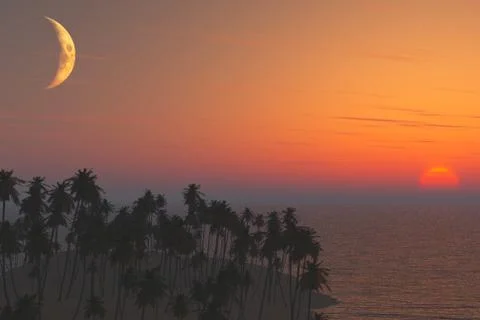 Sand beach at sunset Stock Illustration