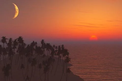 Sand beach at sunset Stock Illustration