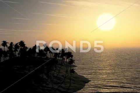 Sand beach at sunset Stock Illustration