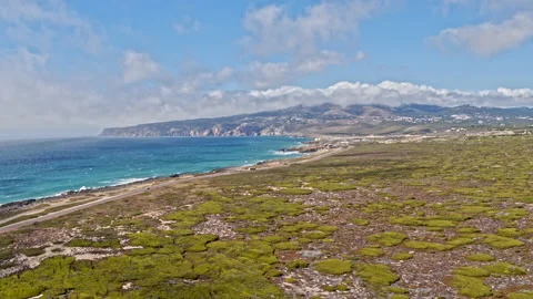Sand beach surrounded by cliffs, Aerial Paradisiac beach holidays concept Vídeo Stock 220042049