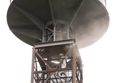 Sand blasting process, Industial worker using sand blasting process preparation Foto stock