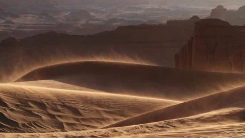 Sand blowing over dunes in wind, sandstorm in Gobi desert, Mongolia Stock Footage 258815548
