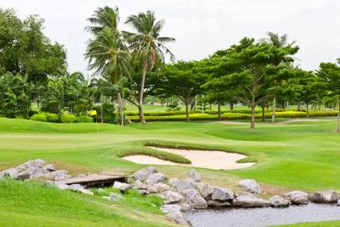 Sand bunker in golf course Stock Photos