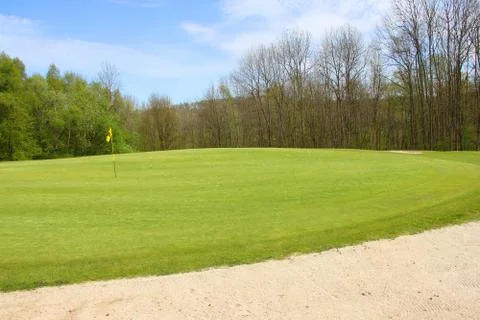Sand bunkers on the golf course 스톡 사진