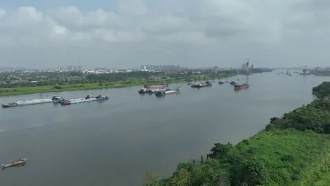 Sand carrier sailing on river, Hyperlapse Stock Footage 249306556