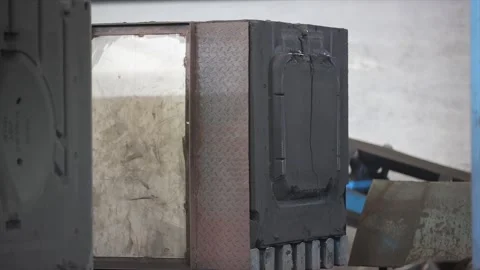 Sand casting mold featuring integrated metal diamond plate Stock Footage 325320763