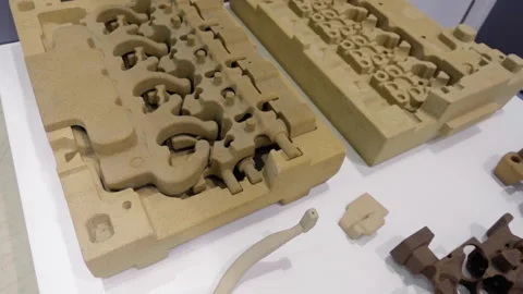 Sand casting is a widely used technology for producing complex shaped parts Stock Footage 98230063