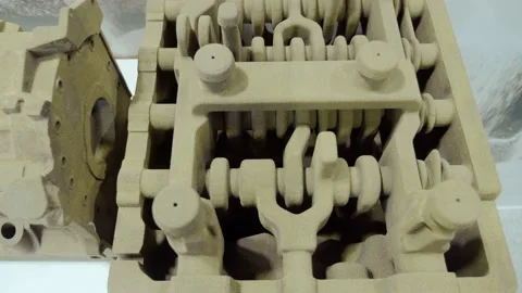 Sand casting is a widely used technology for producing complex shaped parts Stock Footage 218342302
