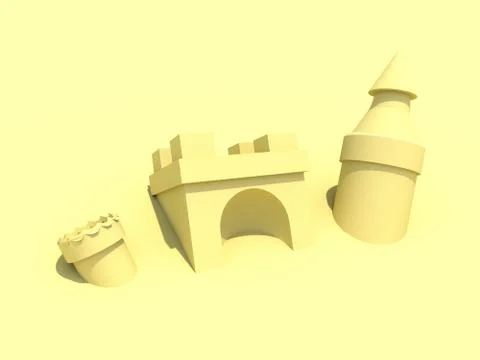 Sand Castle on Beach 3D Illustration Stock Illustration