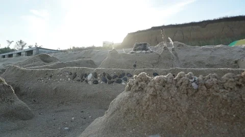 Sand Castle on the Beach Stock Footage 80757720