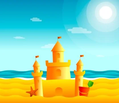 Sand castle on the beach Stock Illustration