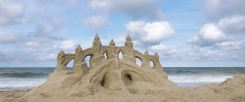 Sand Castle on the Beach Timelapse Stock Footage 136021341