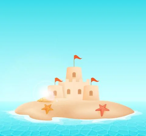 Sand castle on the Beach Vector Illustration. Sandcastle on the island vector Stock Illustration