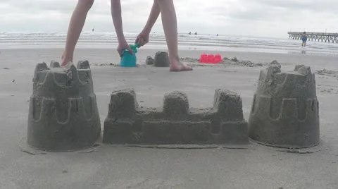 Sand Castle Destroyed Slow Motion Stock Footage 53232642
