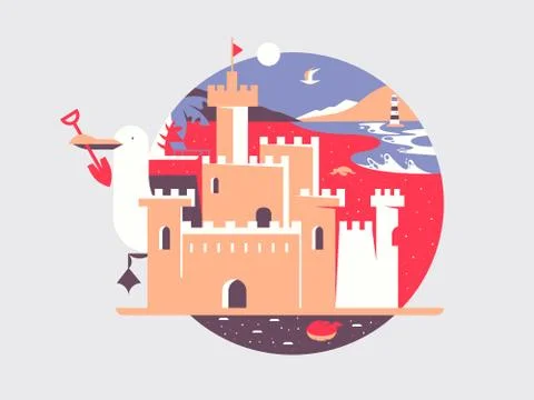 Sand castle flat Stock Illustration