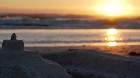 Sand Castle OnTheBeach at sunset Stock Footage 146670774