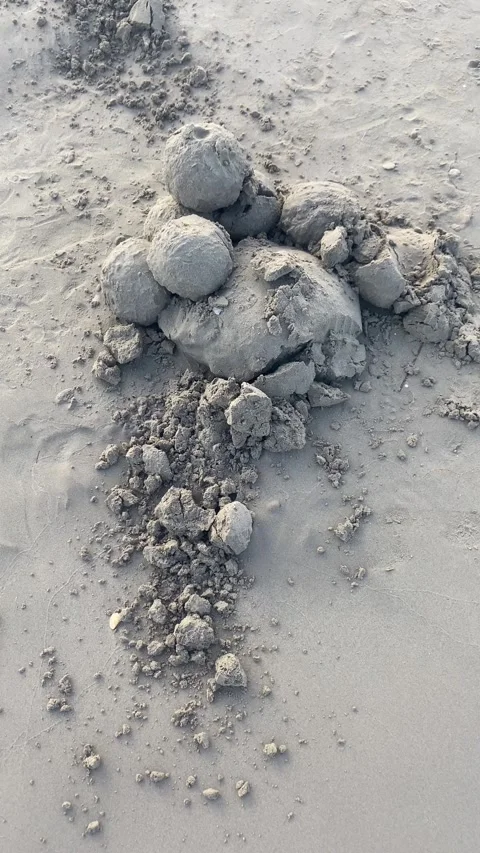A sand castle. A structure made of sand. Beach. Vertical video Stock Footage 287335573