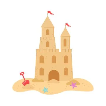 Sand castle. Vector illustration of a simple sand castle with red flags Stock Illustration