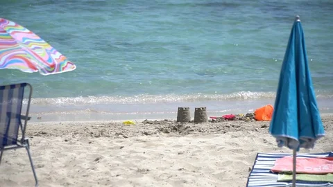 Sand castles at the beach Stock Footage 128349412