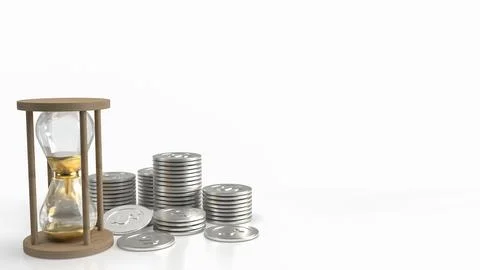 The sand clock and coins  for business concept 3d rendering Stock Illustration