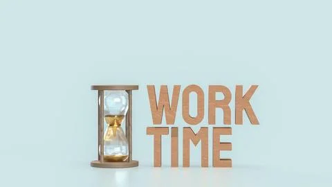 The Sand clock and Text for Time Work concept 3d Rendering. イラスト素材