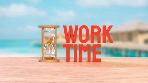 The Sand clock and Text for Time Work concept 3d Rendering. Stock Illustration