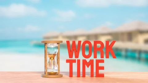 The Sand clock and Text for Time Work concept 3d Rendering. Stock Illustration