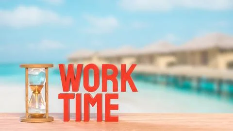 The Sand clock and Text for Time Work concept 3d Rendering. イラスト素材