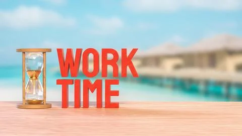 The Sand clock and Text for Time Work concept 3d Rendering. イラスト素材