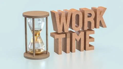 The Sand clock and Text for Time Work concept 3d Rendering. イラスト素材
