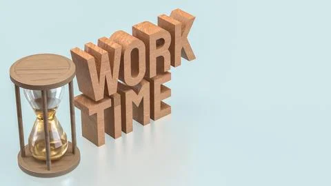 The Sand clock and Text for Time Work concept 3d Rendering. Stock Photos