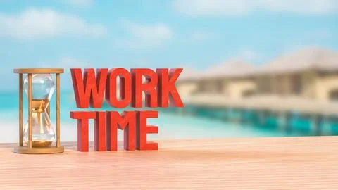 The Sand clock and Text for Time Work concept 3d Rendering. Stock Photos