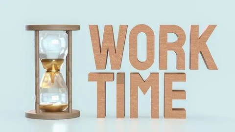 The Sand clock and Text for Time Work concept 3d Rendering. Stock Photos