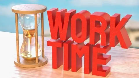 The Sand clock and Text for Time Work concept 3d Rendering. Foto stock